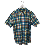 PATAGONIA PLAID SHORT SLEEVE MEN SHIRT TEAL YELLOW XLARGE