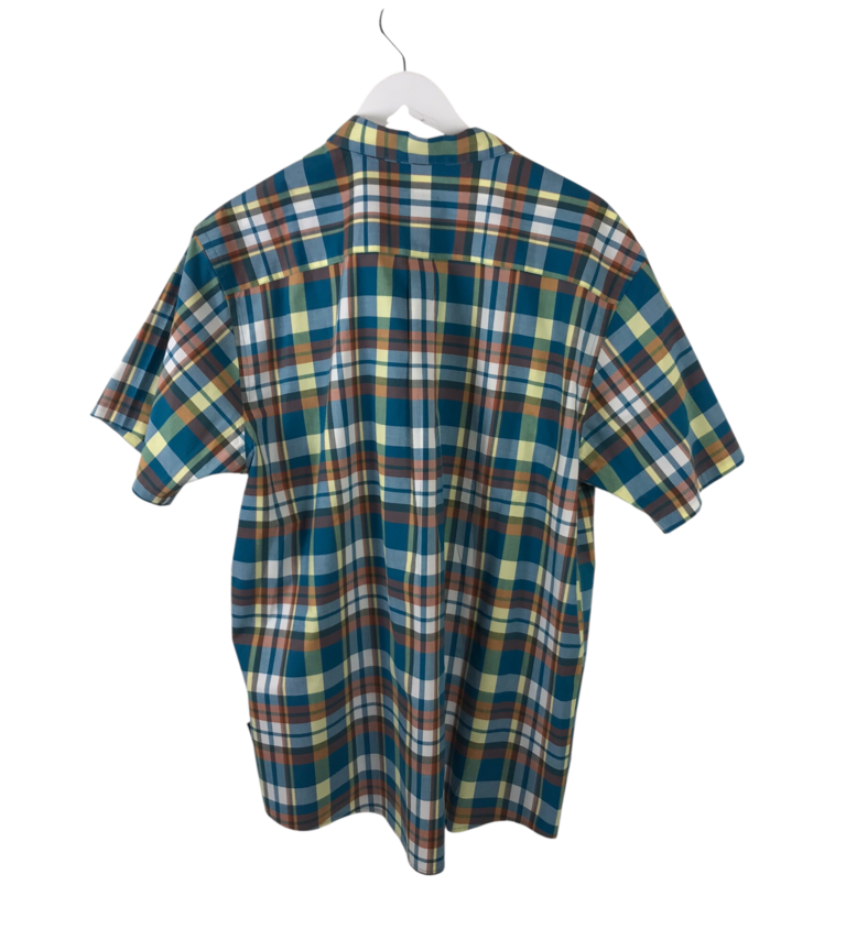 PATAGONIA PLAID SHORT SLEEVE MEN SHIRT TEAL YELLOW XLARGE