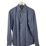 BRIONI PLAID LONG SLEEVE MEN SHIRT BLUE AQUA LARGE