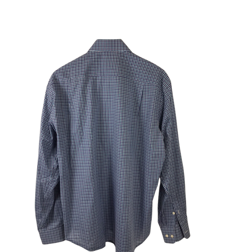 BRIONI PLAID LONG SLEEVE MEN SHIRT BLUE AQUA LARGE