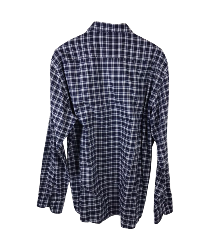 ERMENEGILDO ZEGNA PLAID LONG SLEEVE MEN SHIRT NAVY GREY XLARGE