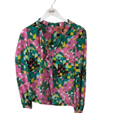 TORY BURCH 100% SILK LONG SLEEVE DESIGNER BLOUSE PINK GREEN 2