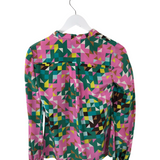 TORY BURCH 100% SILK LONG SLEEVE DESIGNER BLOUSE PINK GREEN 2