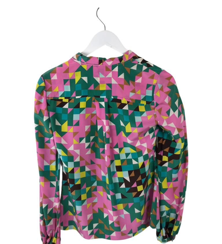 TORY BURCH 100% SILK LONG SLEEVE DESIGNER BLOUSE PINK GREEN 2