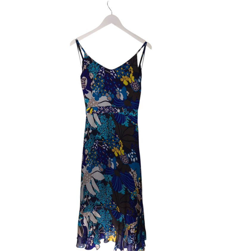 TRINA TURK RET$368 FLORAL WRAP MIDI DESIGNER DRESS BLUE WHITE 6