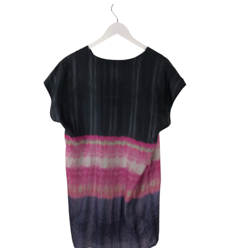 MARIE OLIVER SILK TIE DYE CAP SLEEVE DESIGNER DRESS GREY PINK SMALL