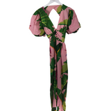FARM RIO FLORAL PUFF SLEEVE DESIGNER JUMPSUIT PINK GREEN SMALL