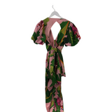 FARM RIO FLORAL PUFF SLEEVE DESIGNER JUMPSUIT PINK GREEN SMALL