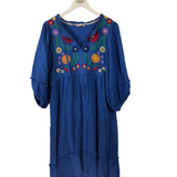 UMGEE EMBROIDERED BALLOON SLEEVE DRESS BLUE MULTI MEDIUM