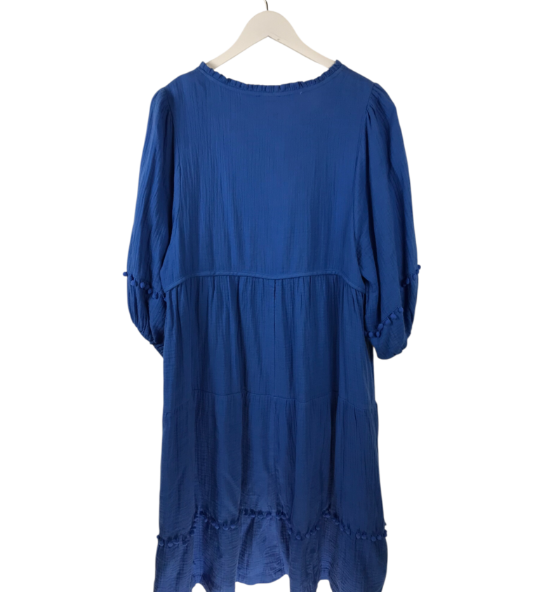UMGEE EMBROIDERED BALLOON SLEEVE DRESS BLUE MULTI MEDIUM