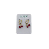 J. CREW NWT$40 CHERRY HOOP EARRINGS GOLD RED