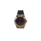 SWATCH RET$155 "BROWNEE" PVD CASE/SILICONE STRAP WATCH ROSE GOLD BROWN