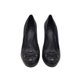 TORY BURCH LEATHER PLATFORM PUMP SHOES BROWN 9.5