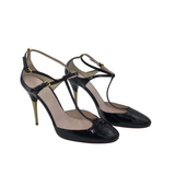MIU MIU PATEN LEATHER HEEL DESIGNER SHOES GOLD 39IT