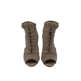 BIRMAN RET$695 SUEDE LACE UP PEEP TOE BOOTIE SHOES BEIGE 38