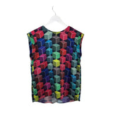 MILLY GEOMETRIC CAP SLEEVE DESIGNER TOP MULTI SMALL