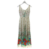 2PC VINTAGE FLORAL MAXI W/SHAWL DESIGNER DRESS CREAM GREEN 6