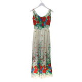 2PC VINTAGE FLORAL MAXI W/SHAWL DESIGNER DRESS CREAM GREEN 6
