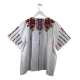 JOHNNY WAS LINEN EMBROIDERED SHORT SLEEVE DESIGNER TOP WHITE MULTI LARGE