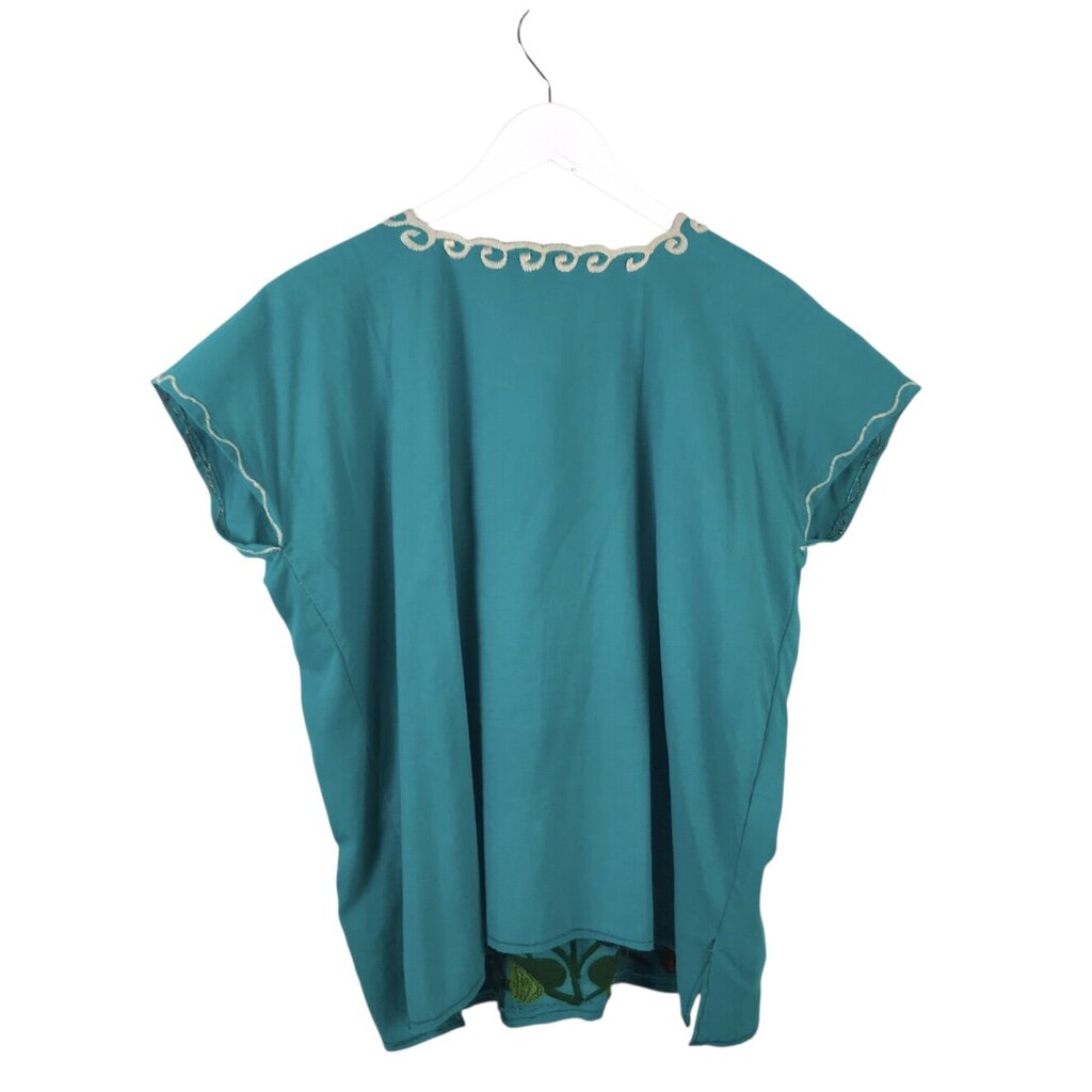 EMBROIDERED CAP SLEEVE TOP TEAL MULTI LARGE