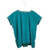 EMBROIDERED CAP SLEEVE TOP TEAL MULTI LARGE