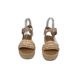 COPPER KEY RAFFIA PLATFORM SANDALS SHOES BEIGE 8M