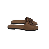 TORY BURCH RET$250 "INES" LEATHER SLIDES DESIGNER SHOES BROWN 9