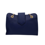 LEATHER CHAIN STRAP SATCHEL HANDBAG BLUE