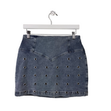 AVEC LES FILLES GROMMET DENIM MINI DESIGNER SKIRT BLUE MEDIUM