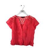 NANETTE LEPORE SILK EMBELLISHED CAP SLEEVE DESIGNER BLOUSE CORAL 4