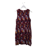 HALOGEN ACCORDION PLEATED PRINT SLEEVELESS DRESS MAROON MULTI MEDIUM