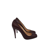CHRISTIAN LOUBOUTIN SQ. TOE LEATHER PUMPS LUXE SHOES BROWN 40