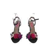 BETSEY JOHNSON FLORAL DOT HEELS SHOES BLACK MULTI 7