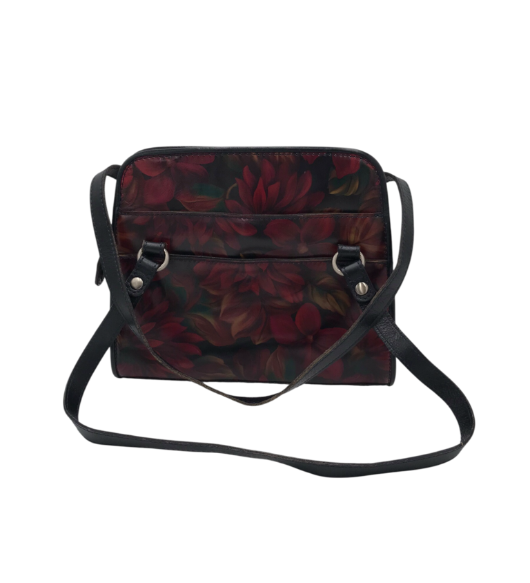 PATRICIA NASH LEATHER FLORAL SHOULDER HANDBAG MAROON BLACK