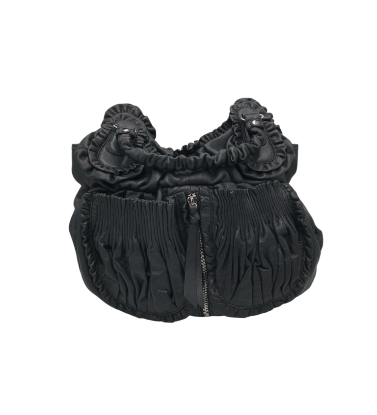 LOCKHEART LARGE LEATHER SHOUDLER HANDBAG BLACK