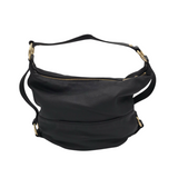 MICHAEL MICHAEL KORS LARGE LEATHER HOBO HANDBAG BLACK GOLD