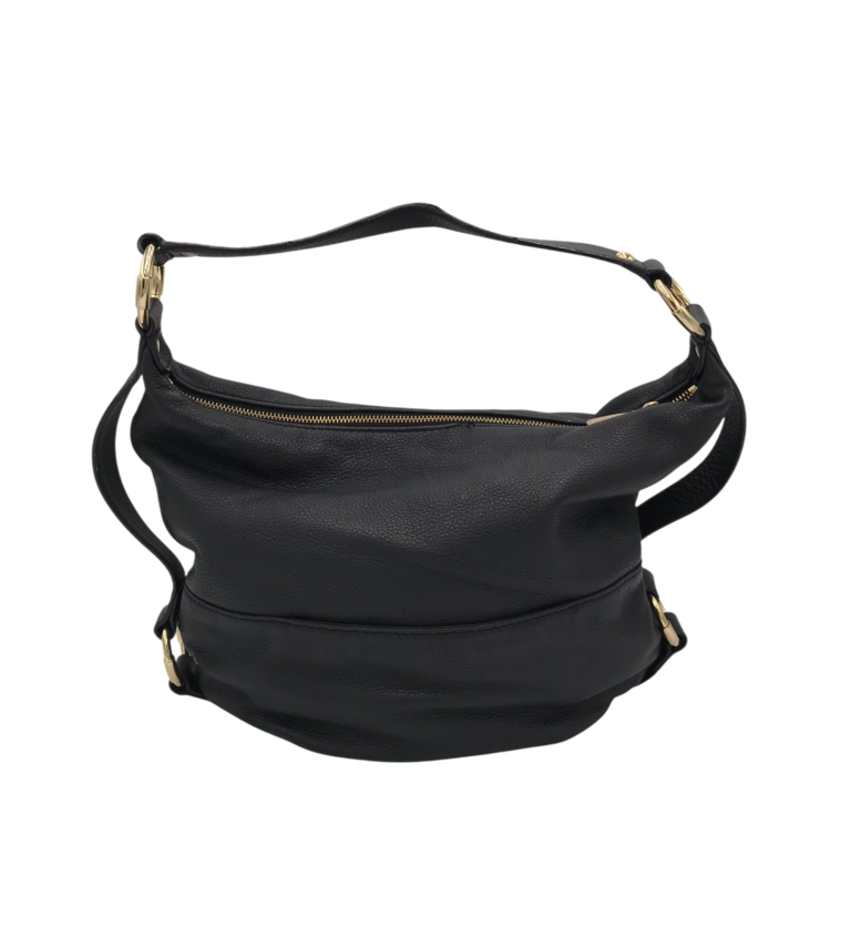MICHAEL MICHAEL KORS LARGE LEATHER HOBO HANDBAG BLACK GOLD