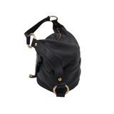 MICHAEL MICHAEL KORS LARGE LEATHER HOBO HANDBAG BLACK GOLD
