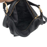 MICHAEL MICHAEL KORS LARGE LEATHER HOBO HANDBAG BLACK GOLD