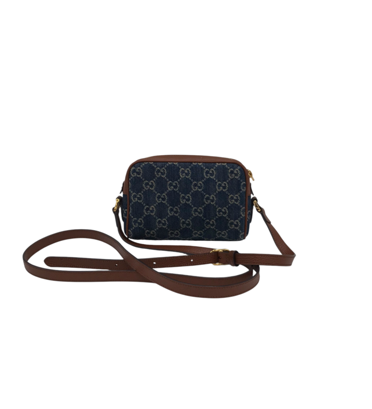 GUCCI OPHIDIA MINI BAG DENIM CANVAS LUXE HANDBAG BLUE