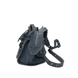 BALENCIAGA WASHED FRAYED DENIM CRYSTAL NEO CITY LUXE HANDBAG BLUE