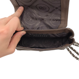 BRIGHTON RET$345 MINI LEATHER PATCHWORK CROSSBODY HANDBAG TAUPE WHITE