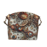 BRAHMIN CROC EMBOSSED SATCHEL HANDBAG WHITE GOLD