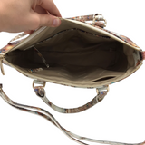 BRAHMIN CROC EMBOSSED SATCHEL HANDBAG WHITE GOLD