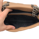 KURT GEIGER RET$295 "KENSINGTON" QUILTED LEATHER CHAIN STRAP HANDBAG TAN