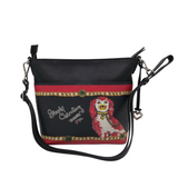 BRIGHTON RET$315 CHAIN PRINT CROSSBODY HANDBAG BLACK RED