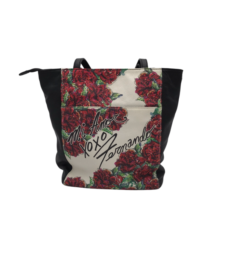 BRIGHTON RET$380 FLORAL SHOULDER TOTE HANDBAG BLACK RED
