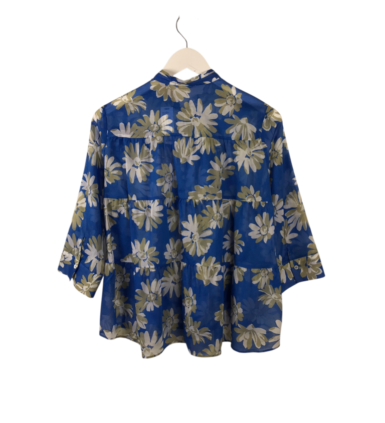 ROSSO35 3/4 SLEEVE DESIGNER BLOUSE BLUE OLIVE SMALL