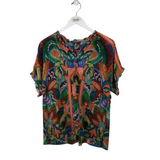 JOHNNY WAS SHORT SLEEVE DESIGNER TOP GREEN ORANGE SMALL