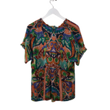 JOHNNY WAS SHORT SLEEVE DESIGNER TOP GREEN ORANGE SMALL